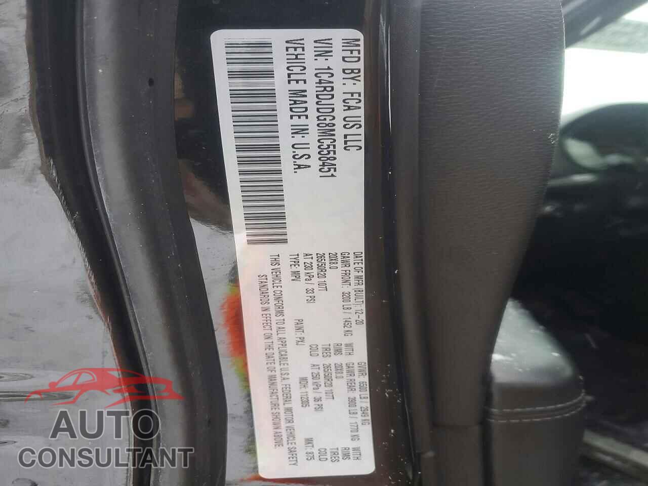 DODGE DURANGO 2021 - 1C4RDJDG8MC558451