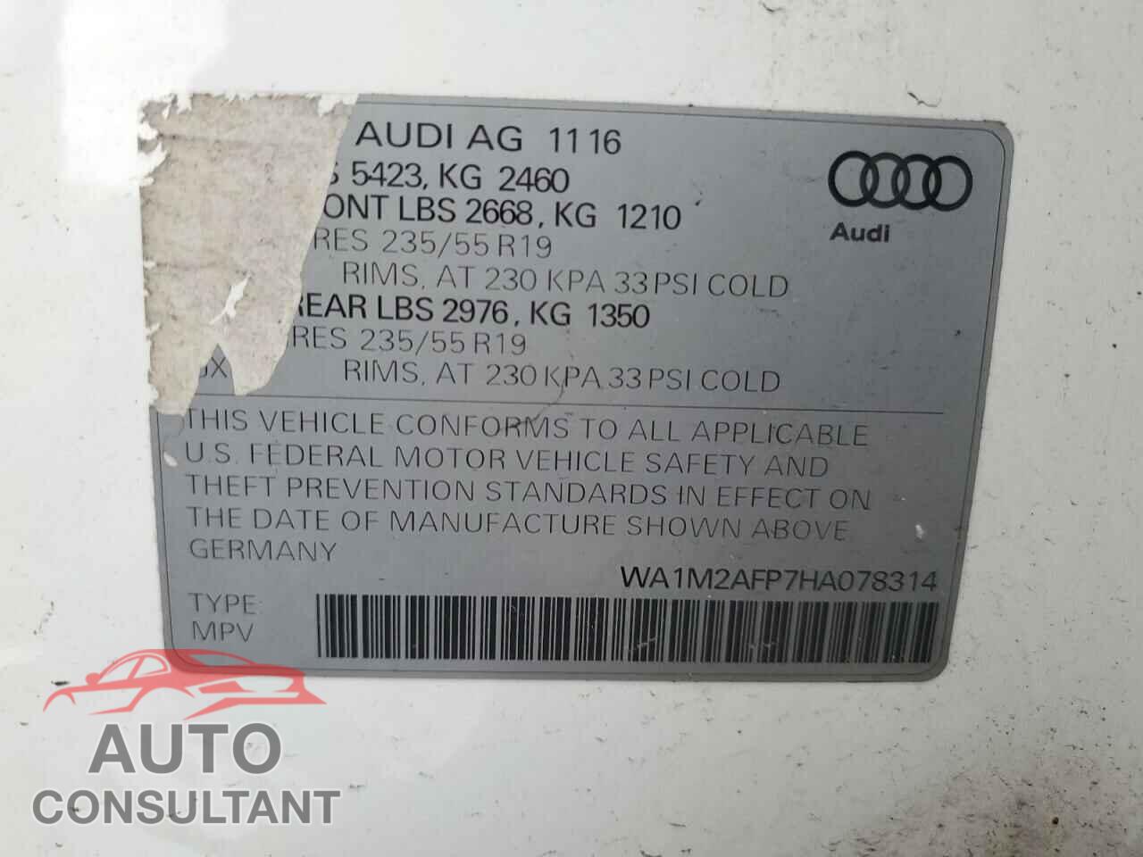 AUDI Q5 2017 - WA1M2AFP7HA078314