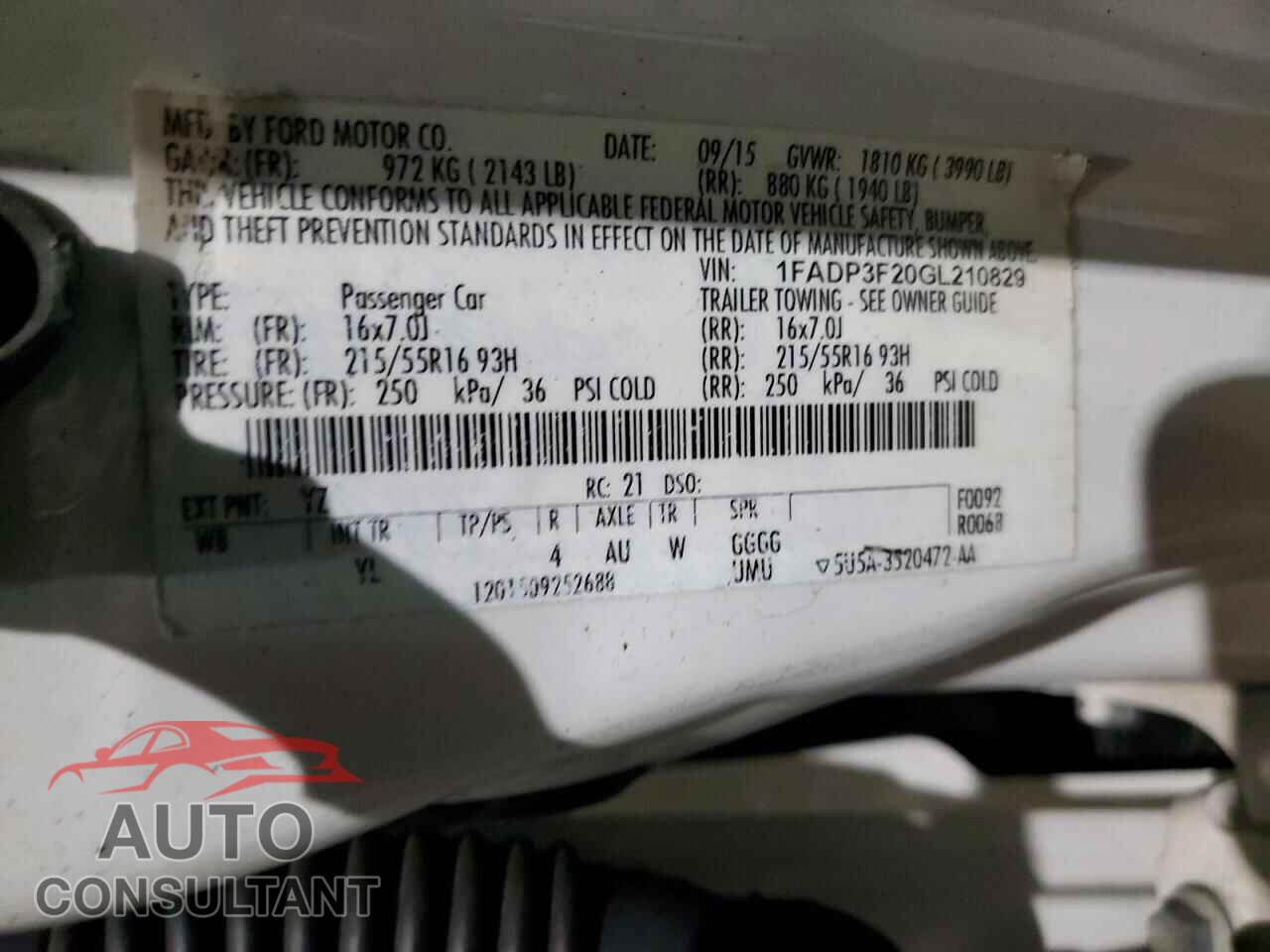 FORD FOCUS 2016 - 1FADP3F20GL210829