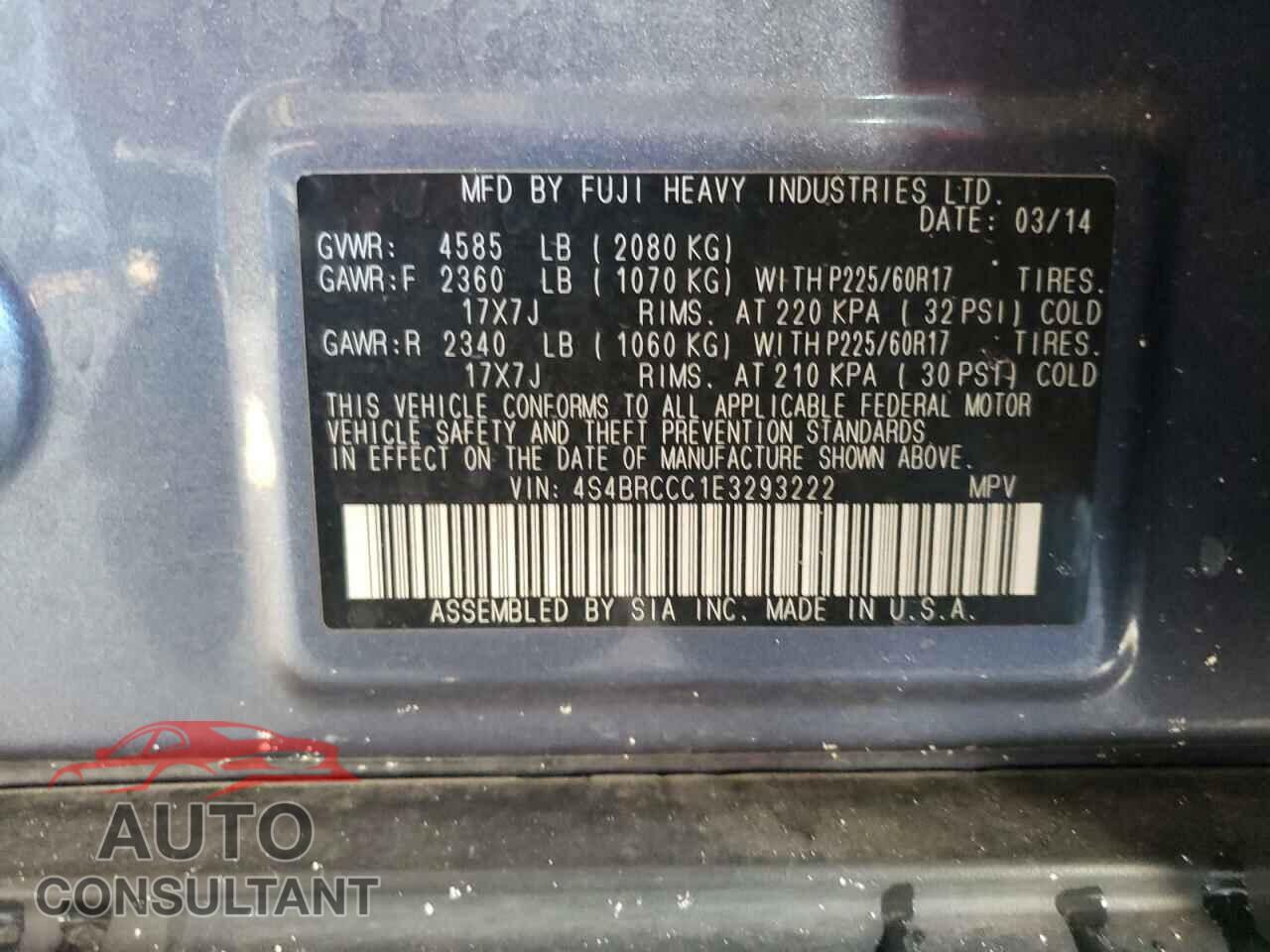 SUBARU OUTBACK 2014 - 4S4BRCCC1E3293222