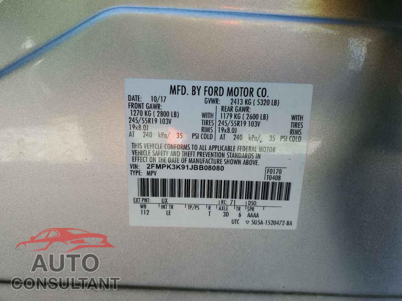 FORD EDGE 2018 - 2FMPK3K91JBB08080