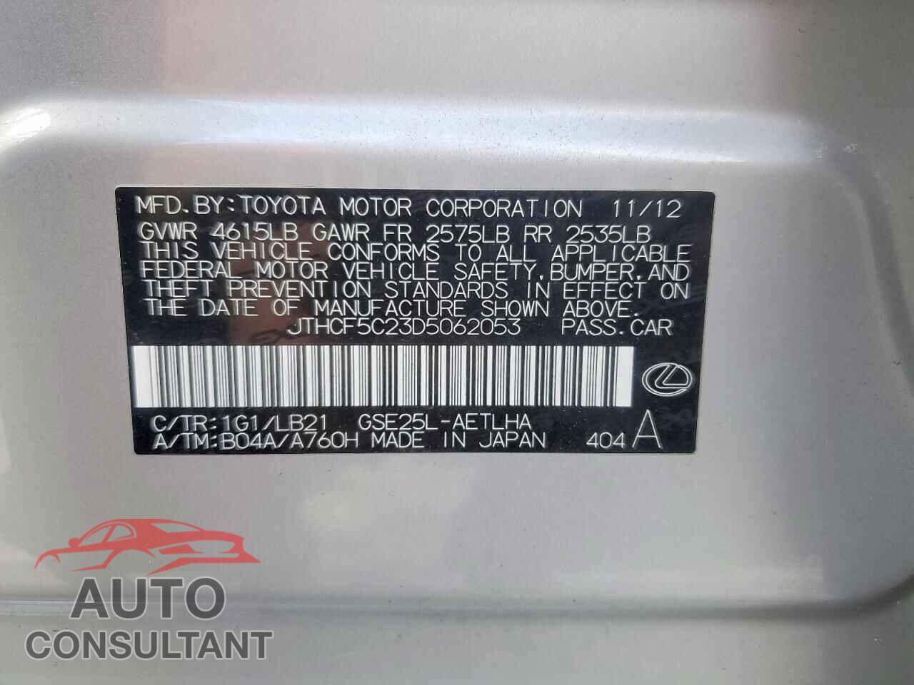LEXUS IS 2013 - JTHCF5C23D5062053