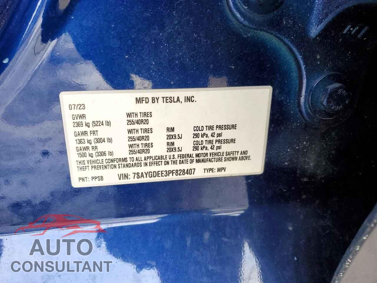 TESLA MODEL Y 2023 - 7SAYGDEE3PF828407