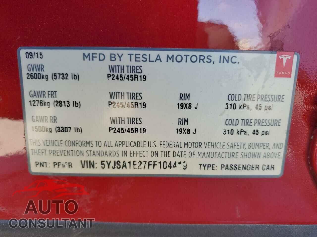 TESLA MODEL S 2015 - 5YJSA1E27FF104419