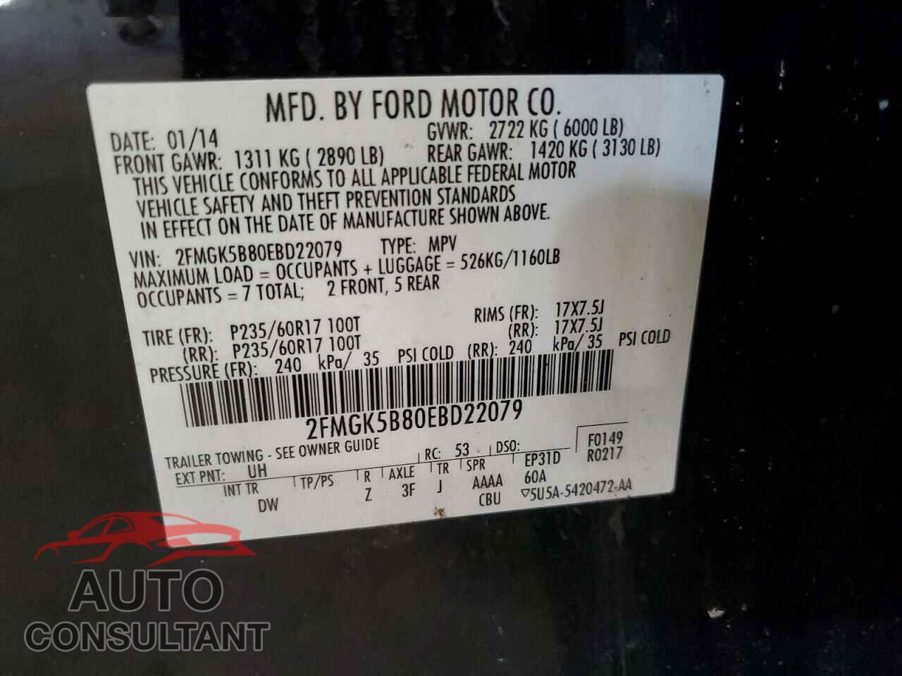 FORD FLEX 2014 - 2FMGK5B80EBD22079