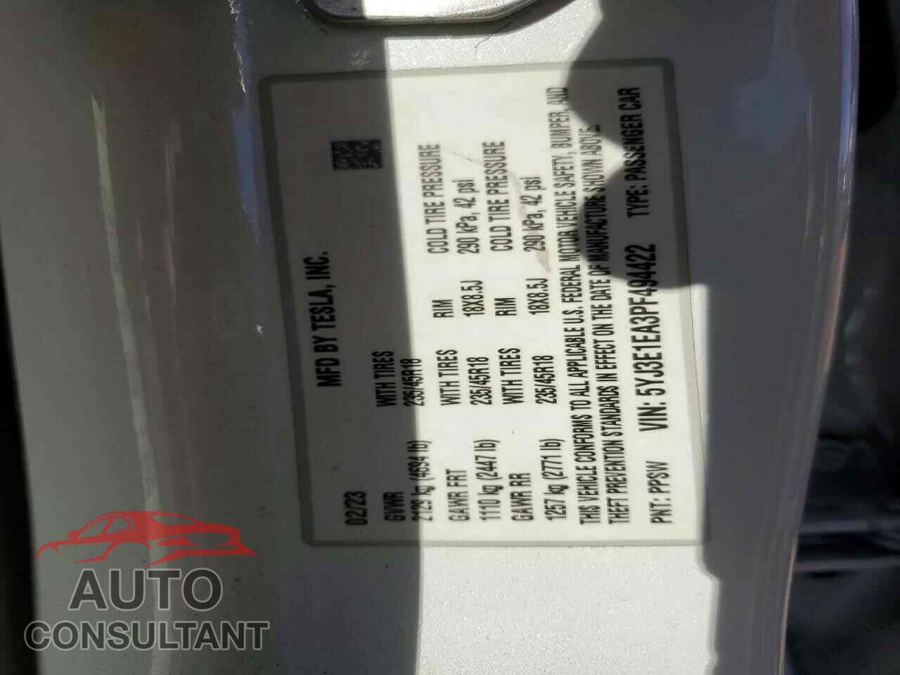 TESLA MODEL 3 2023 - 5YJ3E1EA3PF494422