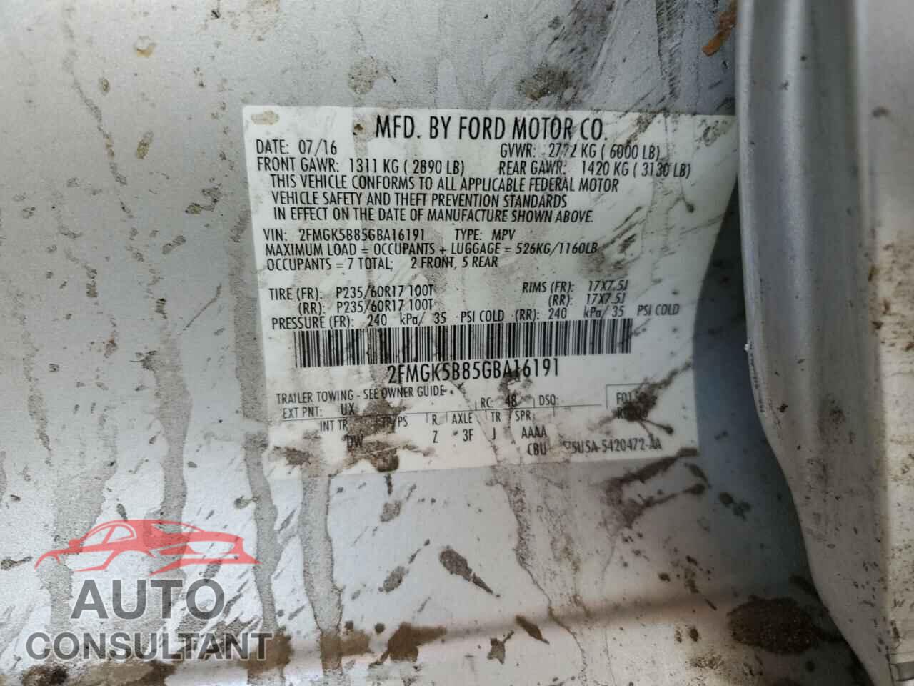FORD FLEX 2016 - 2FMGK5B85GBA16191