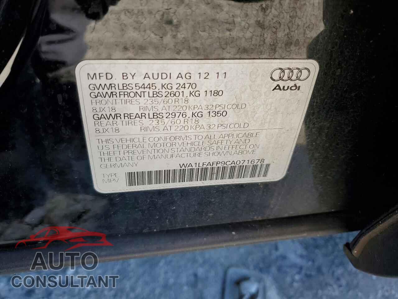 AUDI Q5 2012 - WA1LFAFP9CA071678