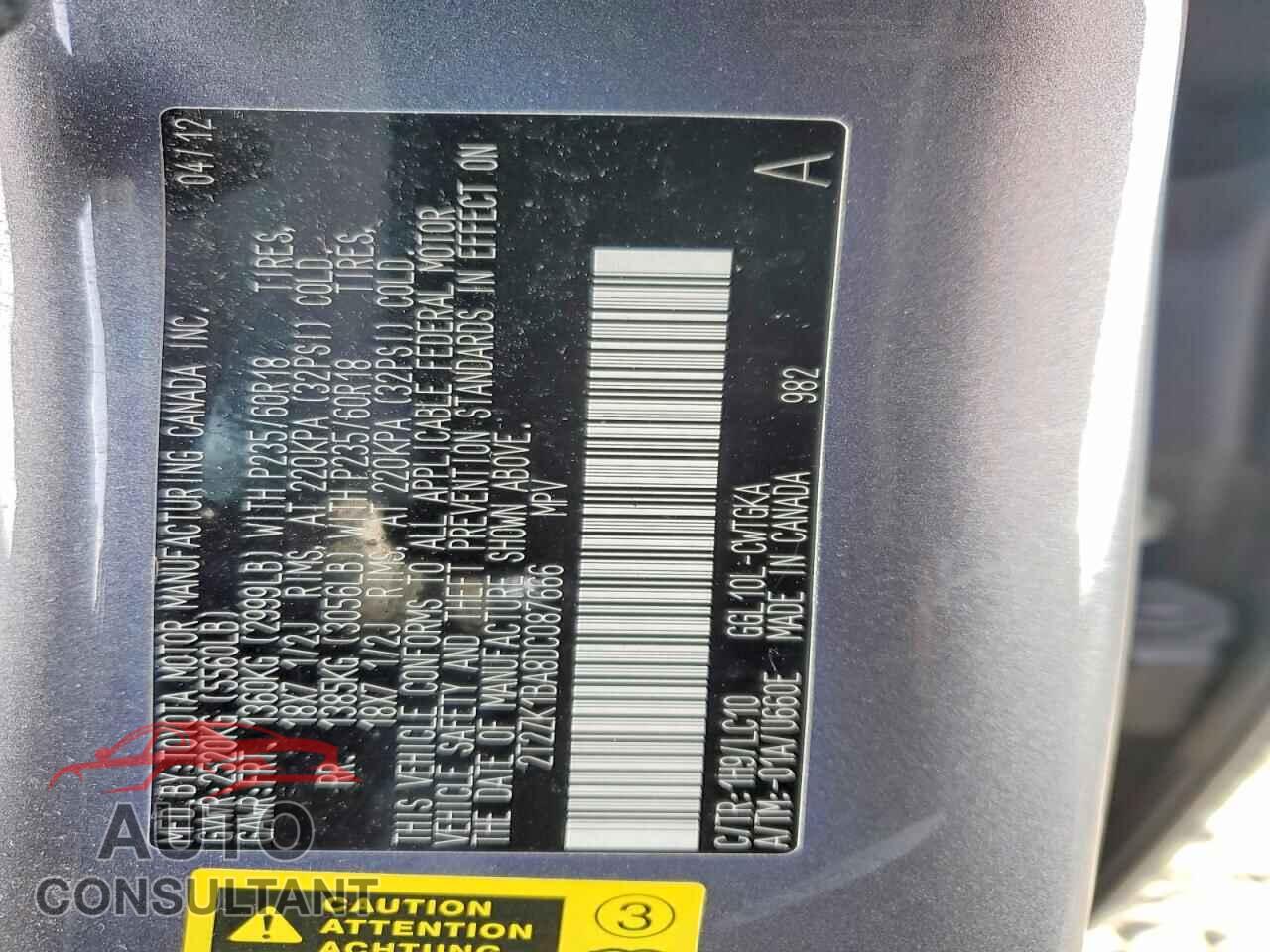LEXUS RX350 2013 - 2T2ZK1BA8DC087666
