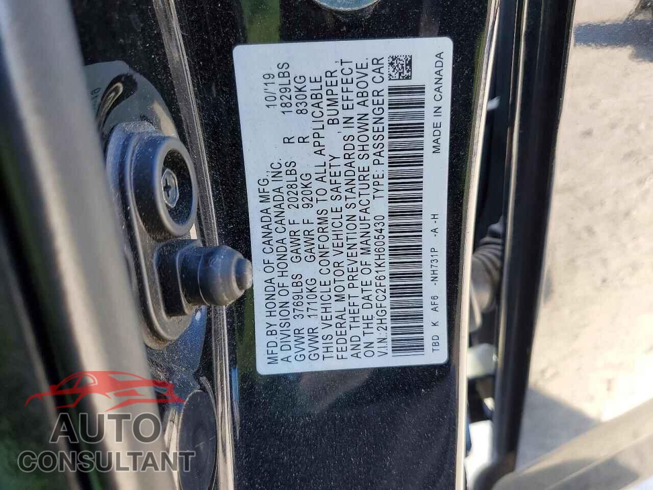 HONDA CIVIC 2019 - 2HGFC2F61KH605430