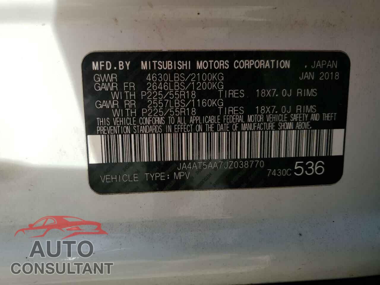 MITSUBISHI ECLIPSE 2018 - JA4AT5AA7JZ038770