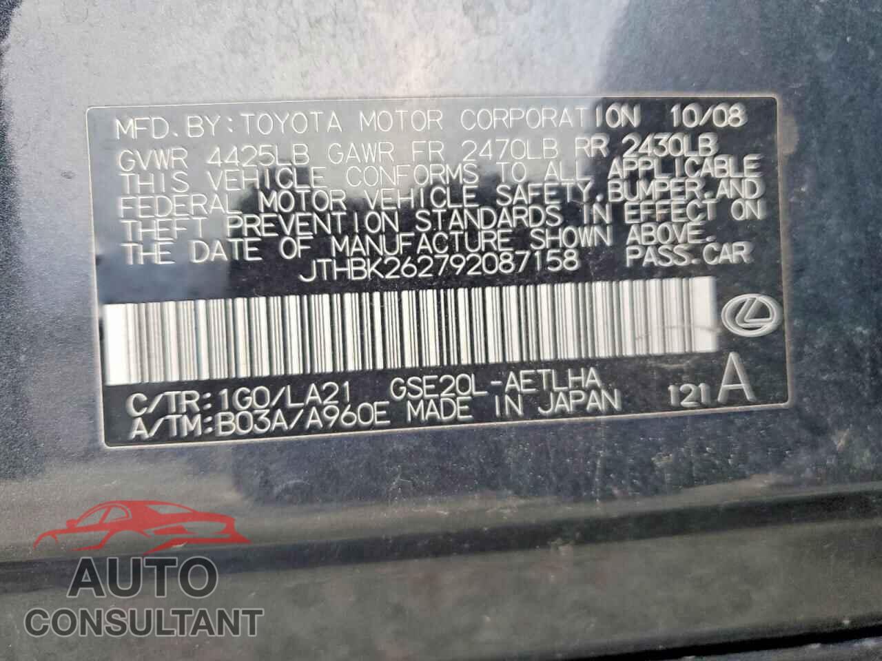 LEXUS IS 2009 - JTHBK262792087158