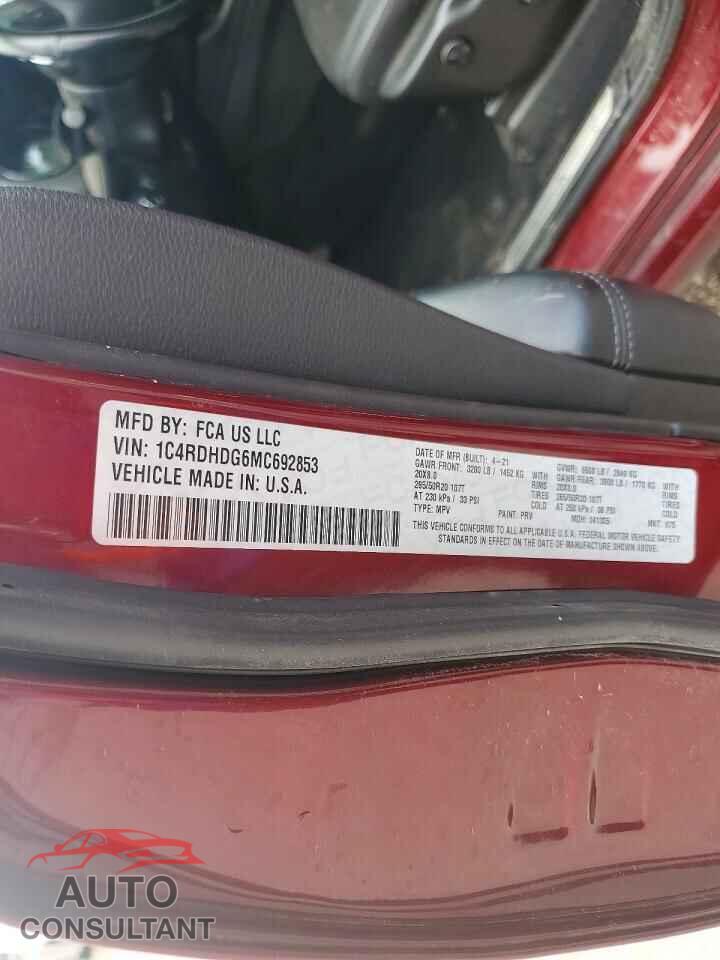 DODGE DURANGO 2021 - 1C4RDHDG6MC692853