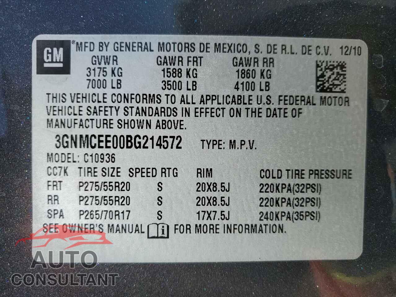 CHEVROLET AVALANCHE 2011 - 3GNMCEE00BG214572