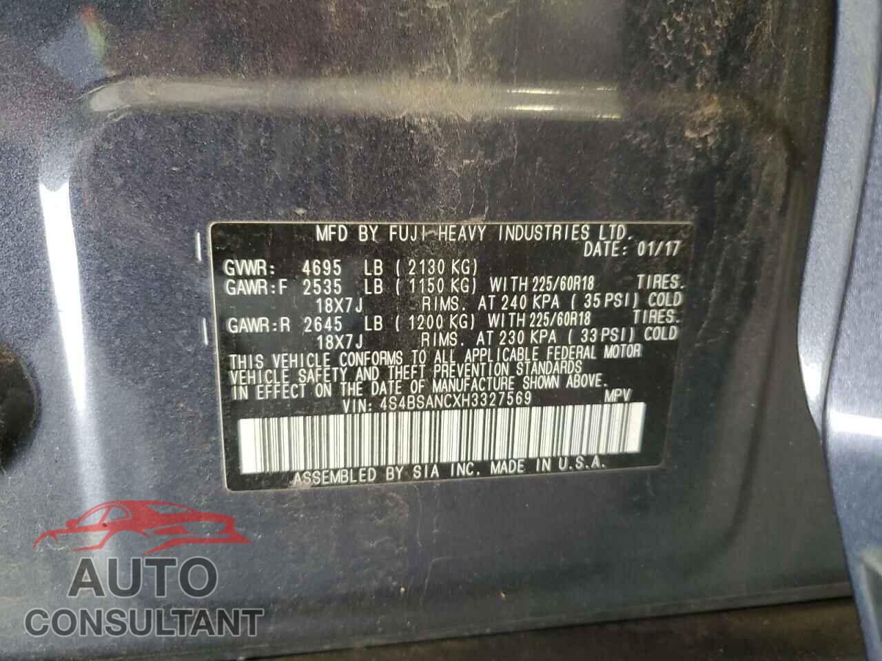 SUBARU OUTBACK 2017 - 4S4BSANCXH3327569