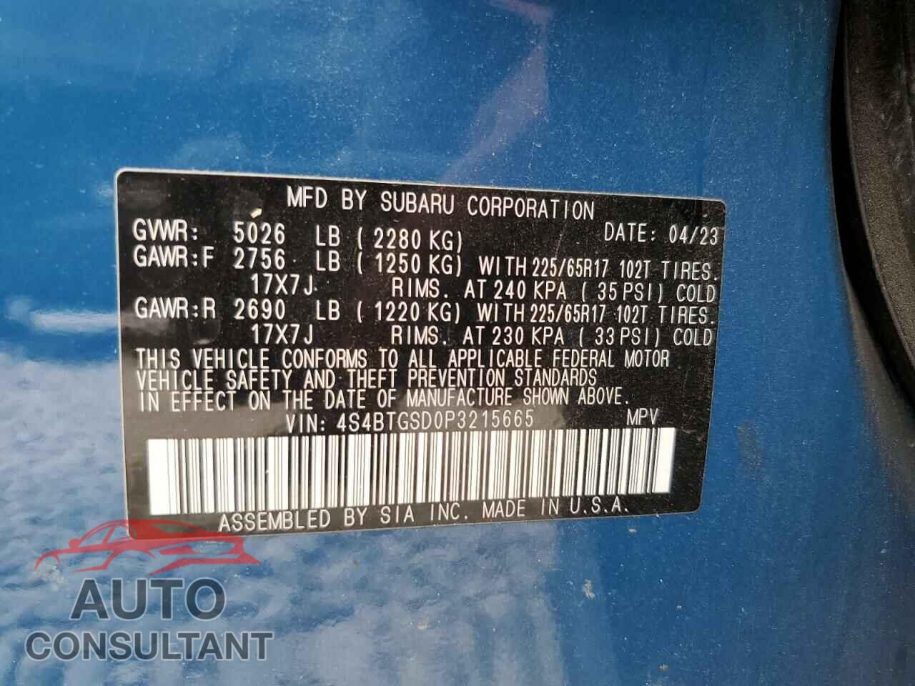 SUBARU OUTBACK WI 2023 - 4S4BTGSD0P3215665
