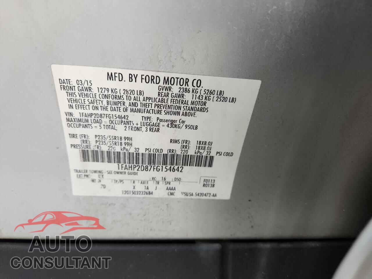 FORD TAURUS 2015 - 1FAHP2D87FG154642