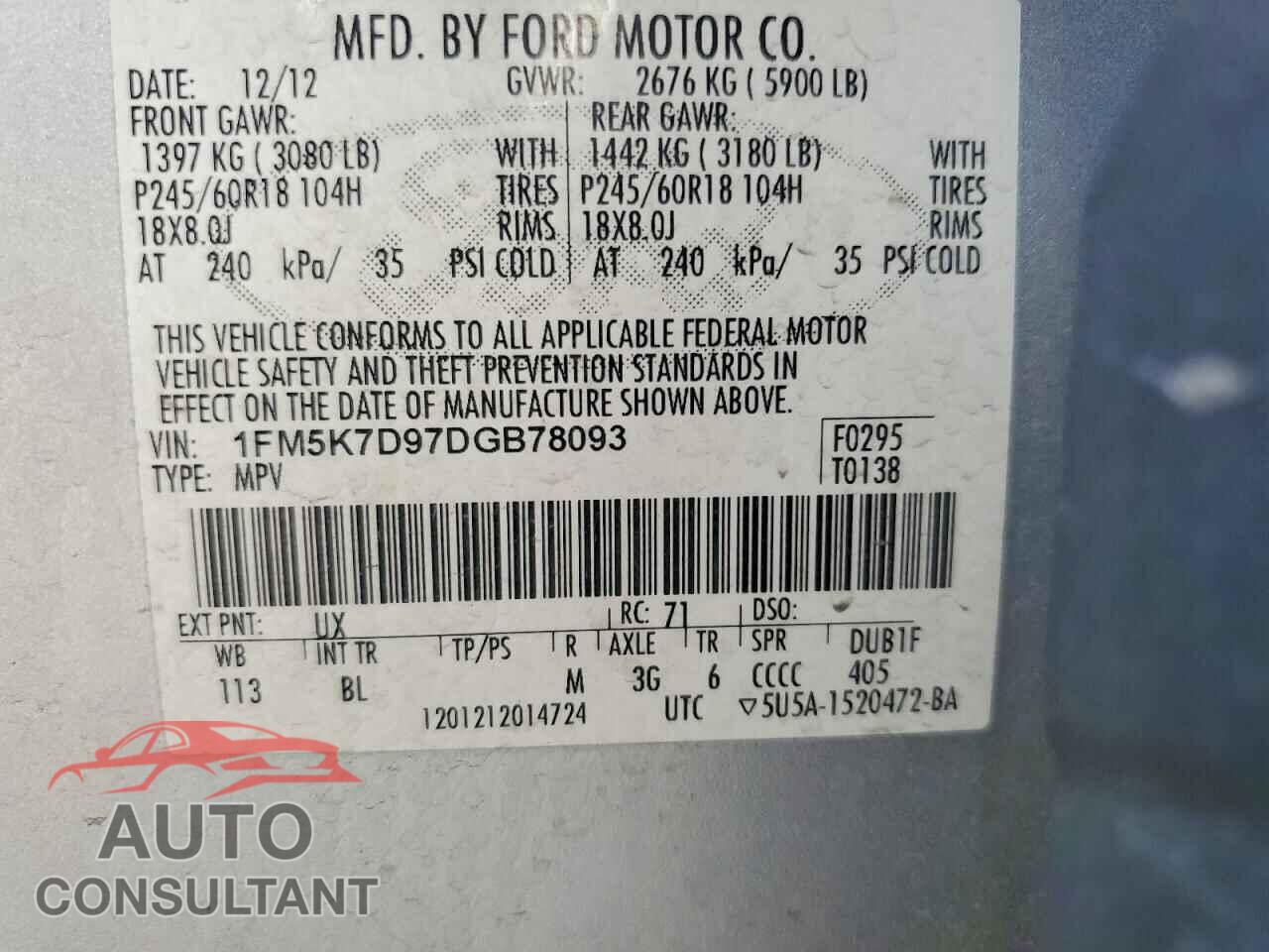 FORD EXPLORER 2013 - 1FM5K7D97DGB78093