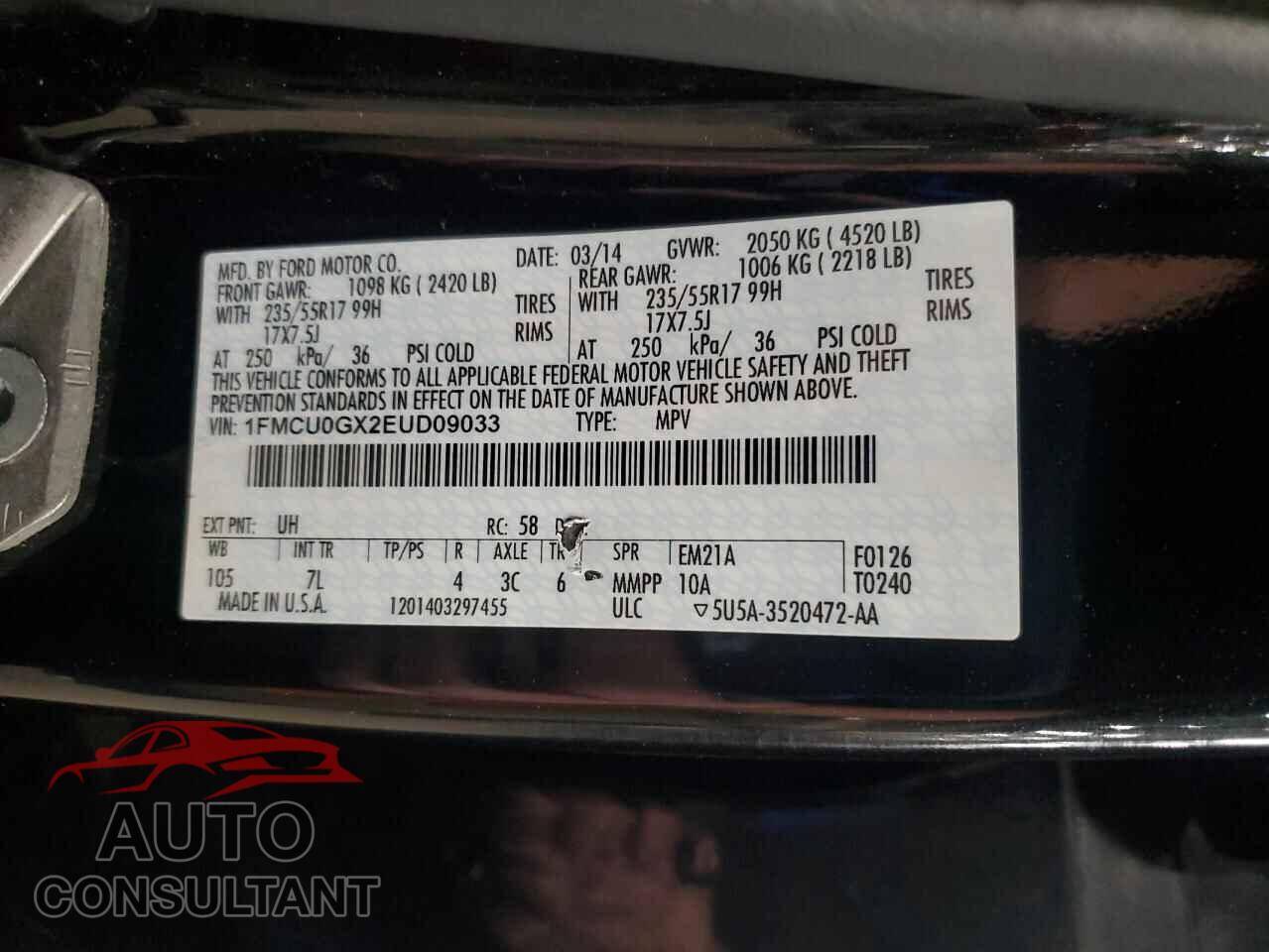 FORD ESCAPE 2014 - 1FMCU0GX2EUD09033