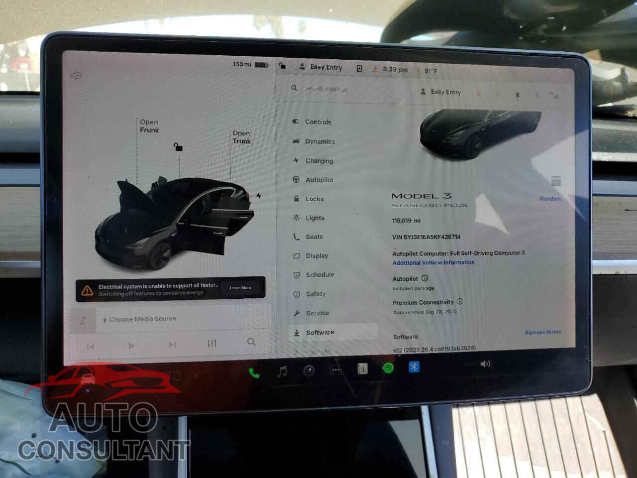 TESLA MODEL 3 2019 - 5YJ3E1EA5KF426714