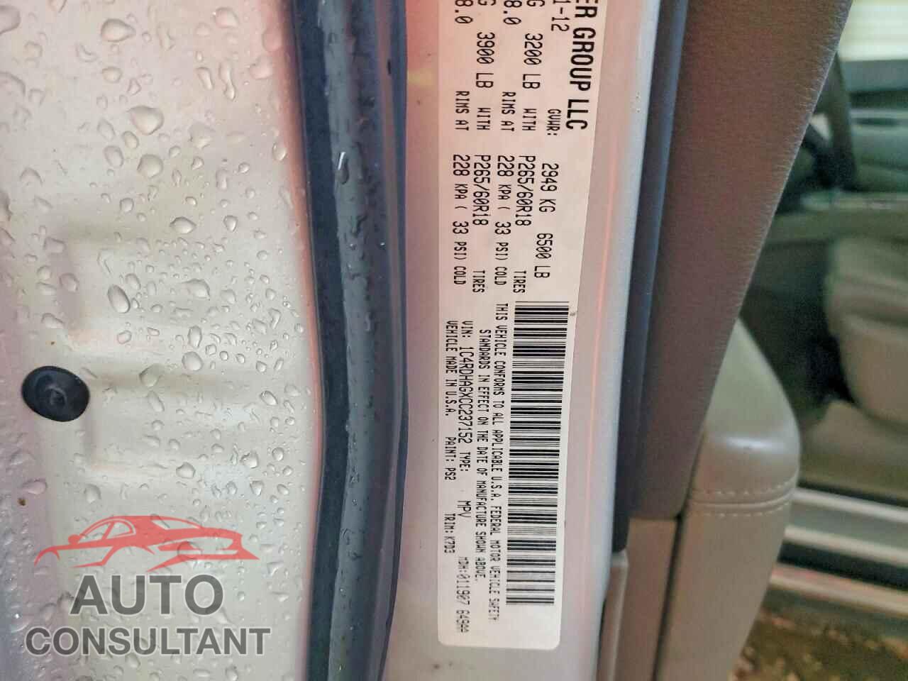 DODGE DURANGO 2012 - 1C4RDHAGXCC237152