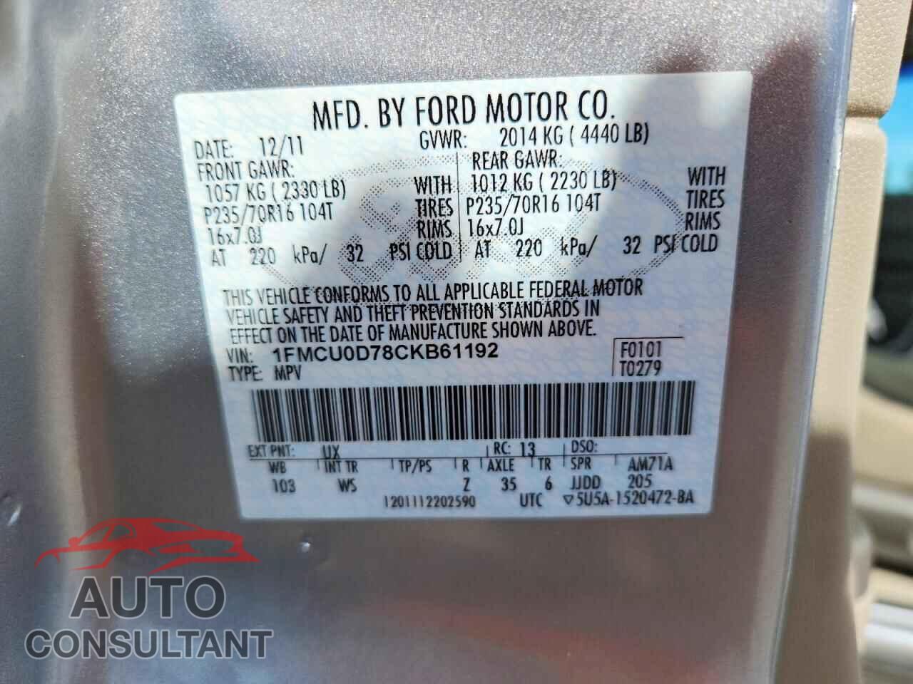 FORD ESCAPE 2012 - 1FMCU0D78CKB61192