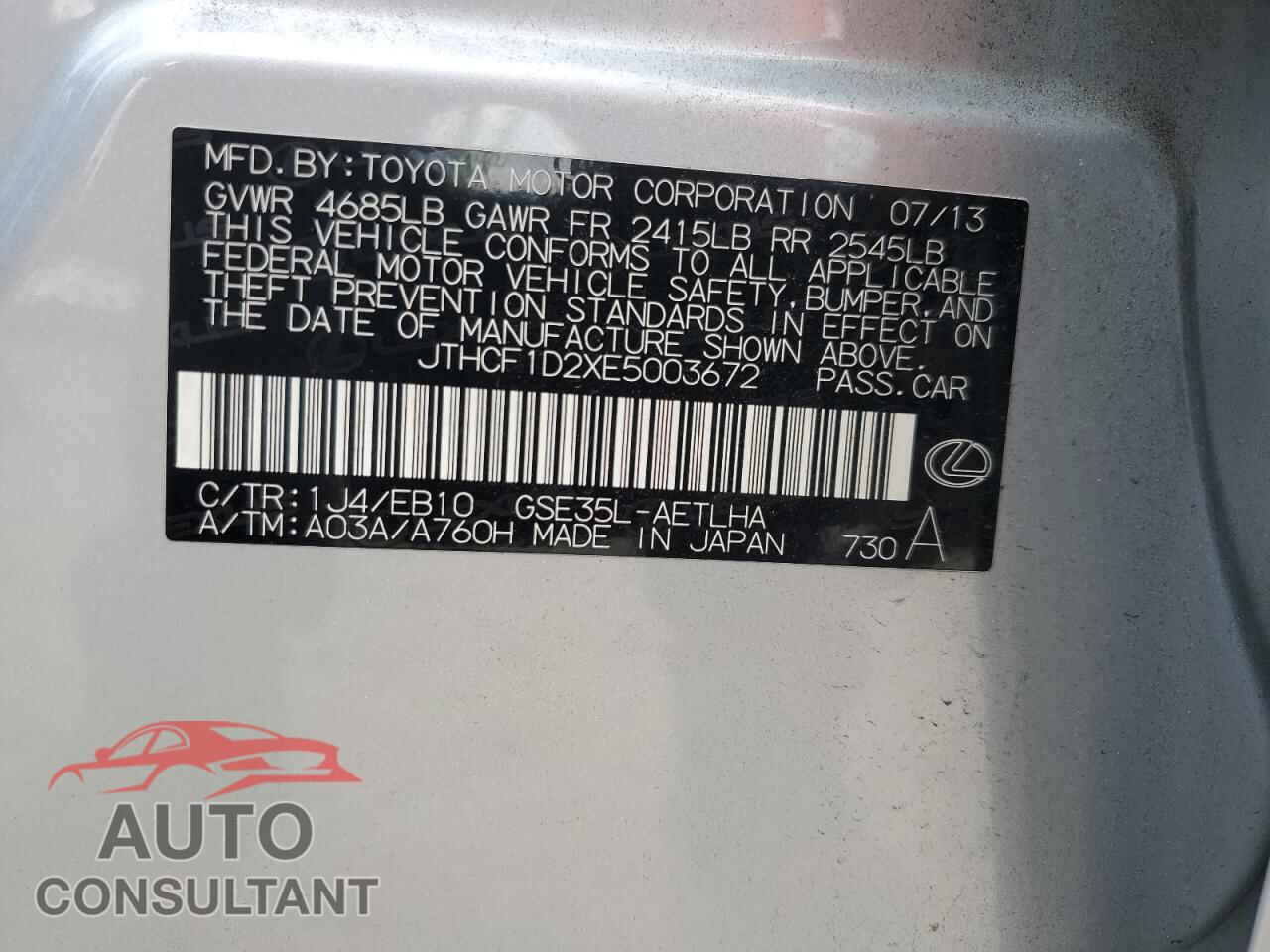 LEXUS IS 2014 - JTHCF1D2XE5003672