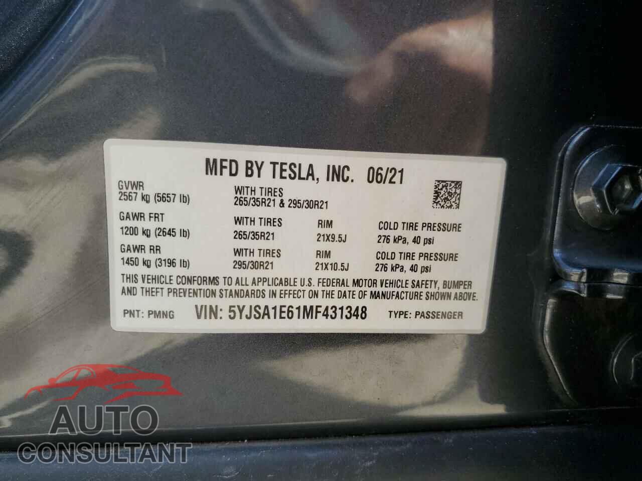 TESLA MODEL S 2021 - 5YJSA1E61MF431348