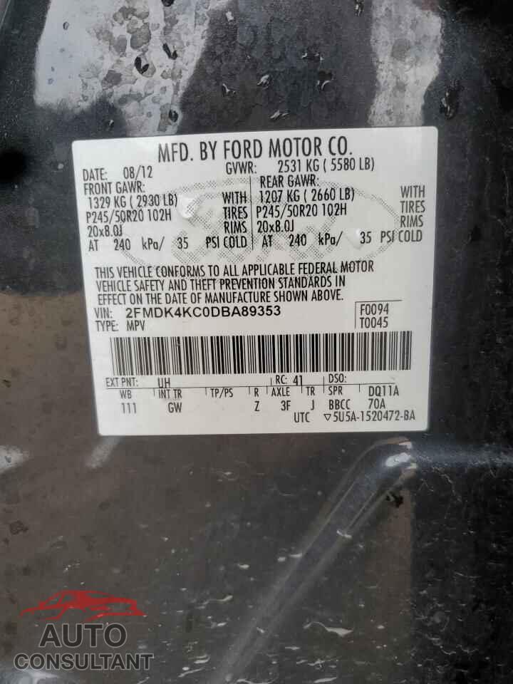 FORD EDGE 2013 - 2FMDK4KC0DBA89353