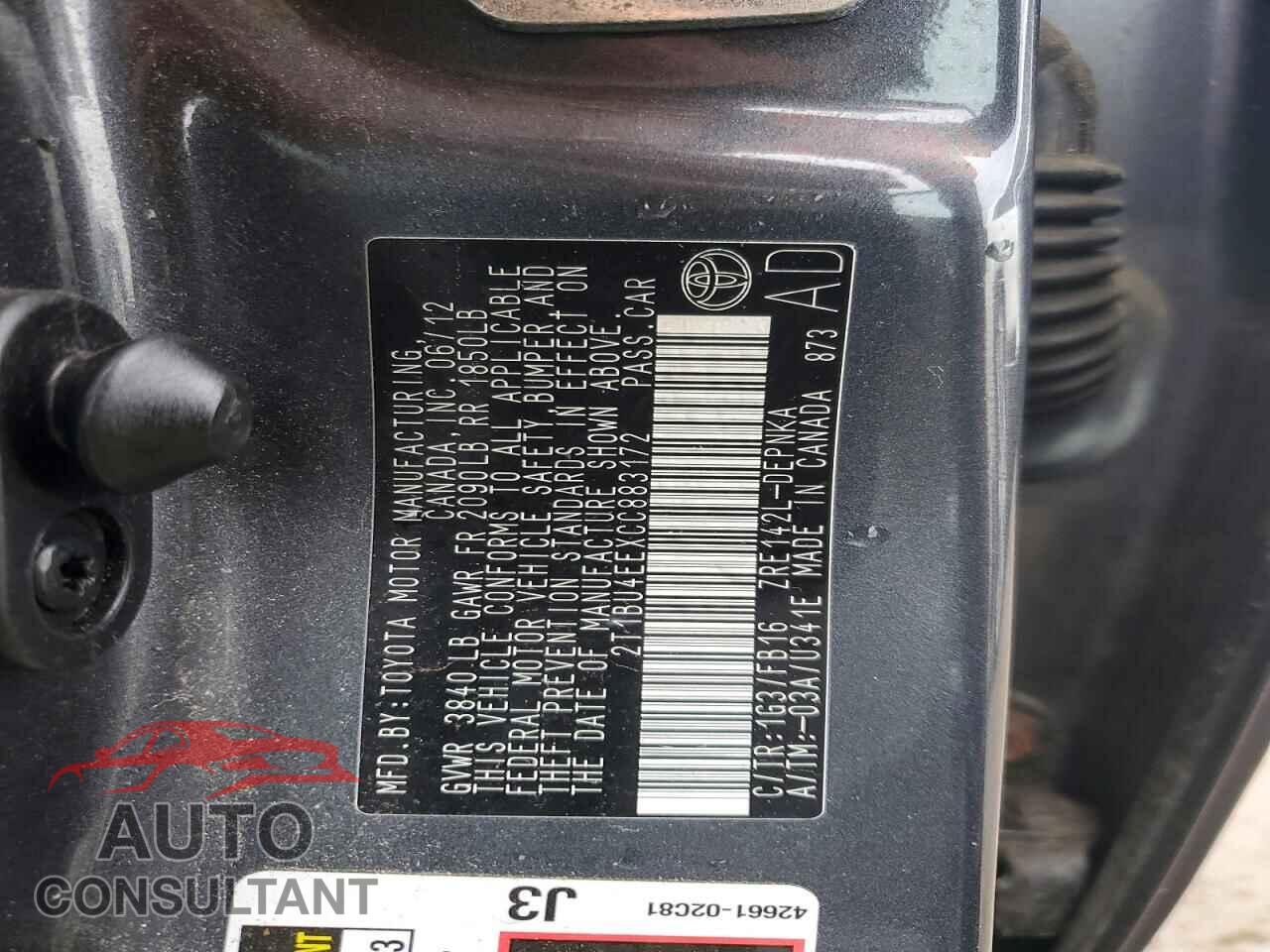 TOYOTA COROLLA 2012 - 2T1BU4EEXCC883172