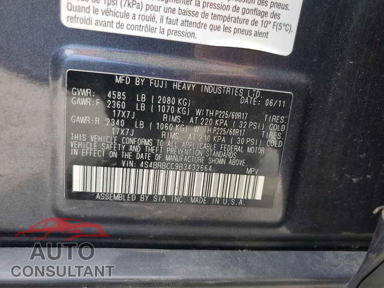 SUBARU OUTBACK 2011 - 4S4BRBCC9B3432664