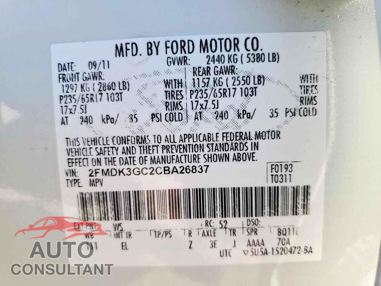 FORD EDGE 2012 - 2FMDK3GC2CBA26837