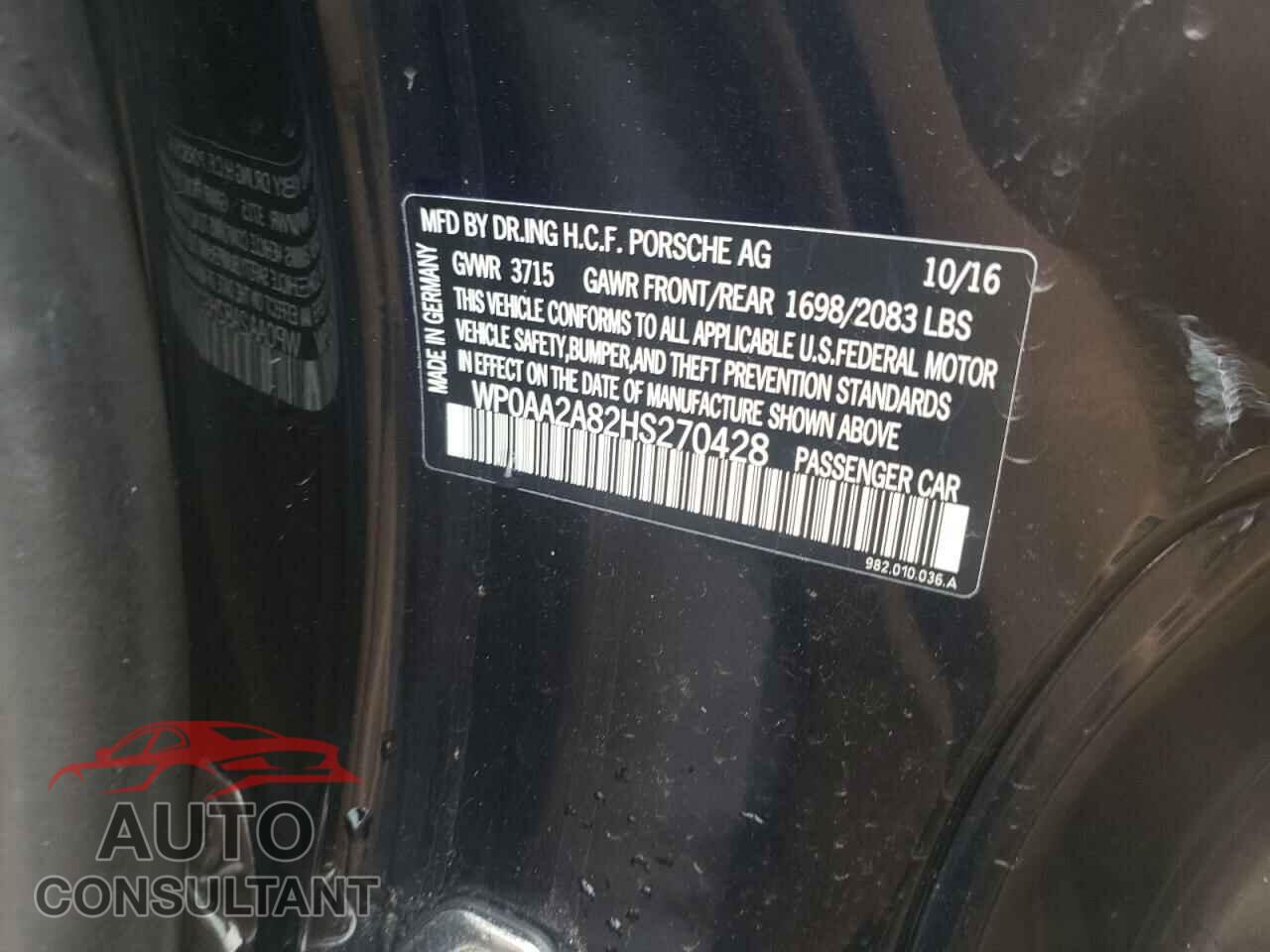 PORSCHE CAYMAN 2017 - WP0AA2A82HS270428