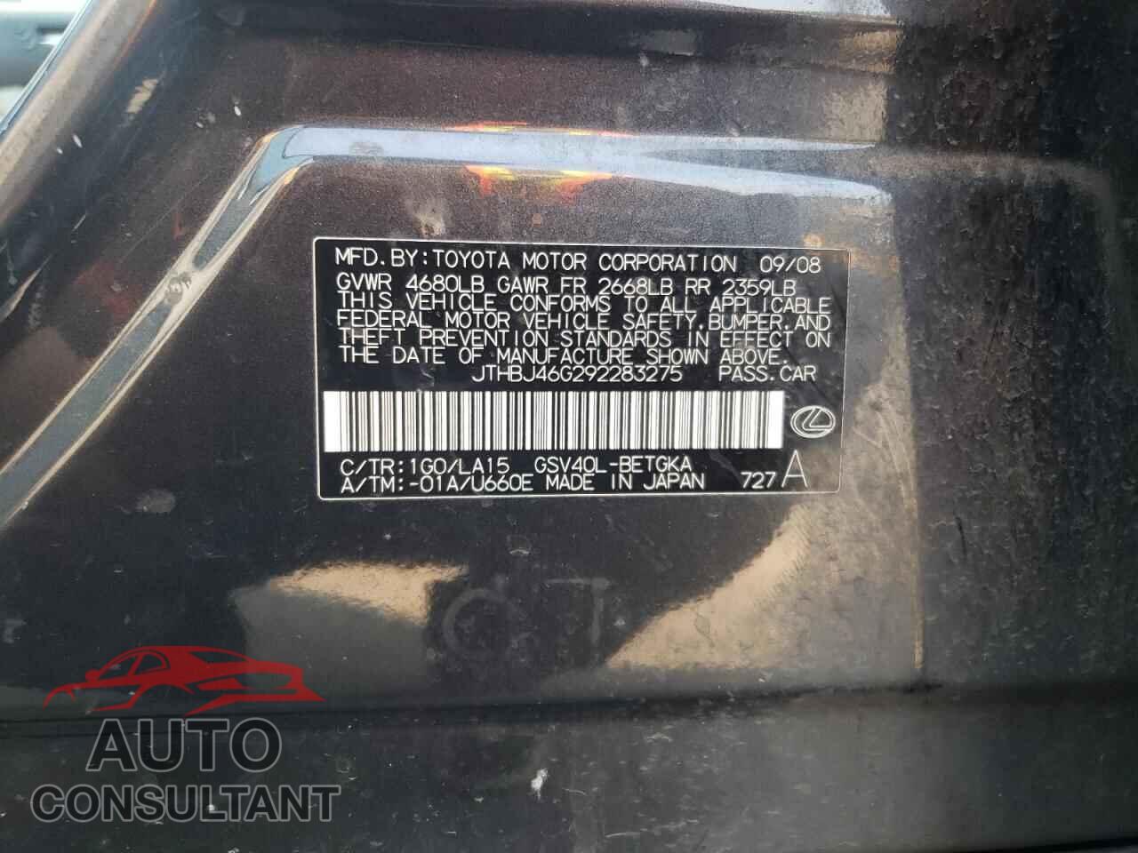 LEXUS ES350 2009 - JTHBJ46G292283275