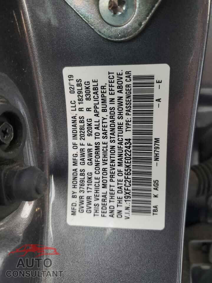HONDA CIVIC 2019 - 19XFC2F65KE022434