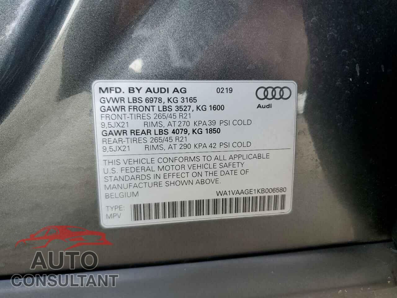 AUDI E-TRON 2019 - WA1VAAGE1KB006580