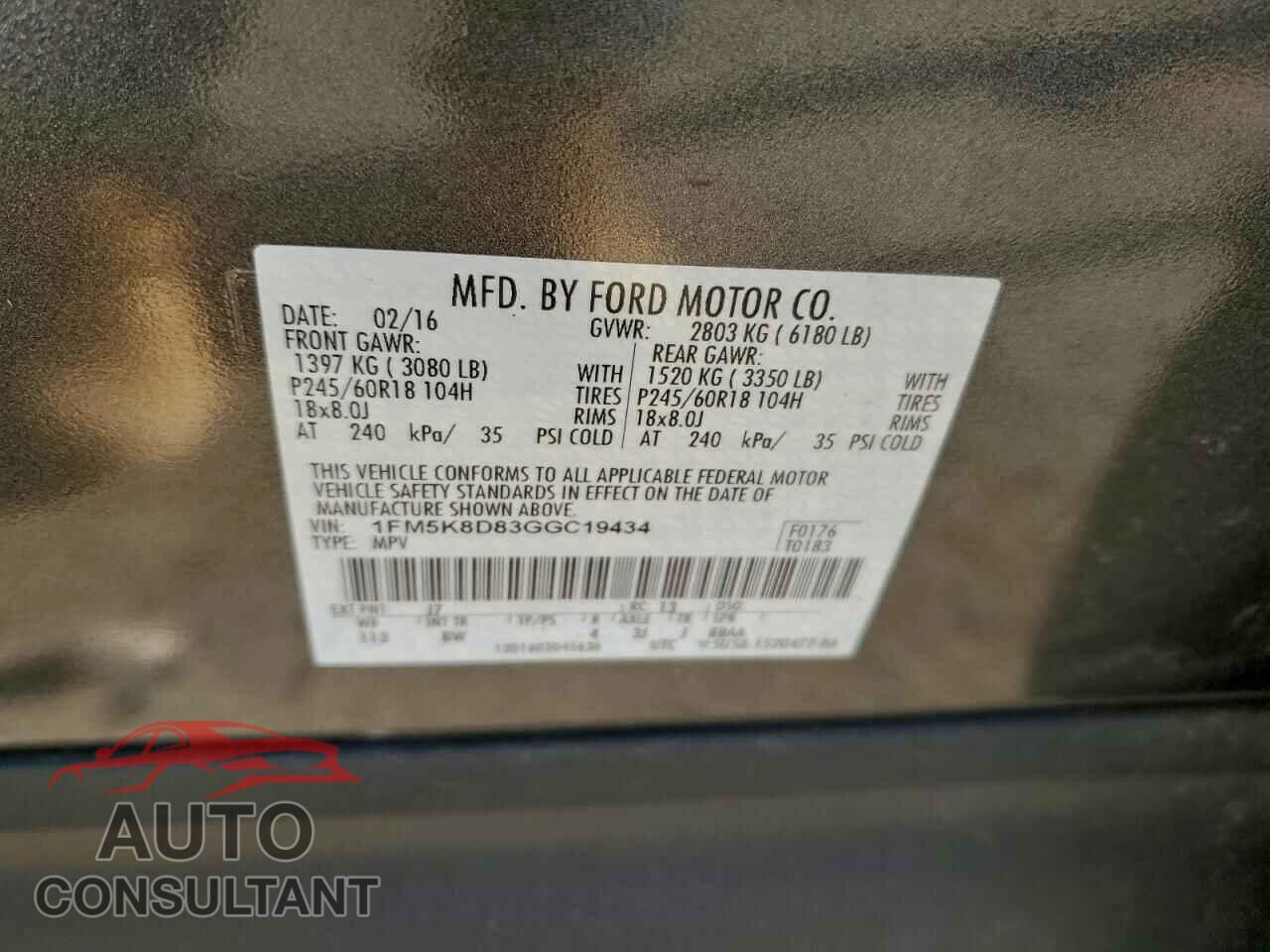 FORD EXPLORER 2016 - 1FM5K8D83GGC19434