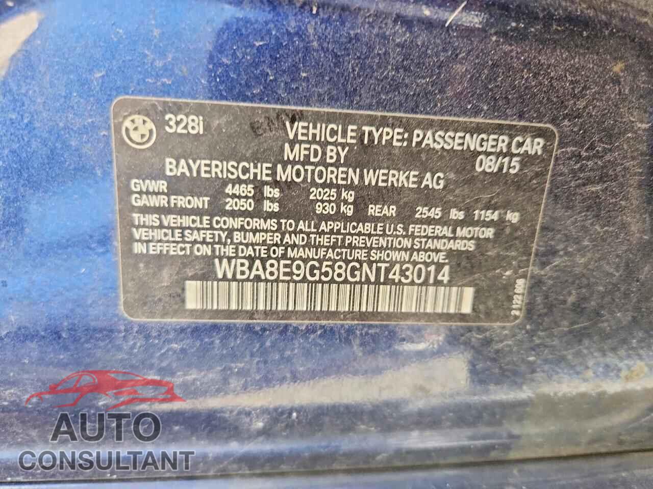 BMW 3 SERIES 2016 - WBA8E9G58GNT43014