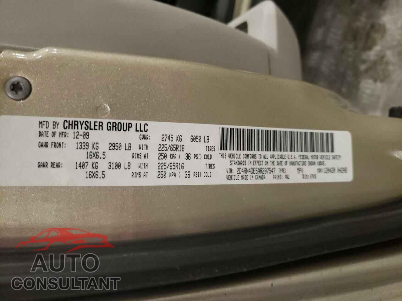 DODGE CARAVAN 2010 - 2D4RN4DE5AR207547