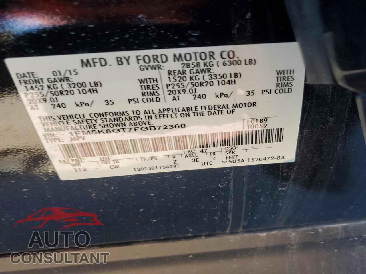 FORD EXPLORER 2015 - 1FM5K8GT7FGB72360