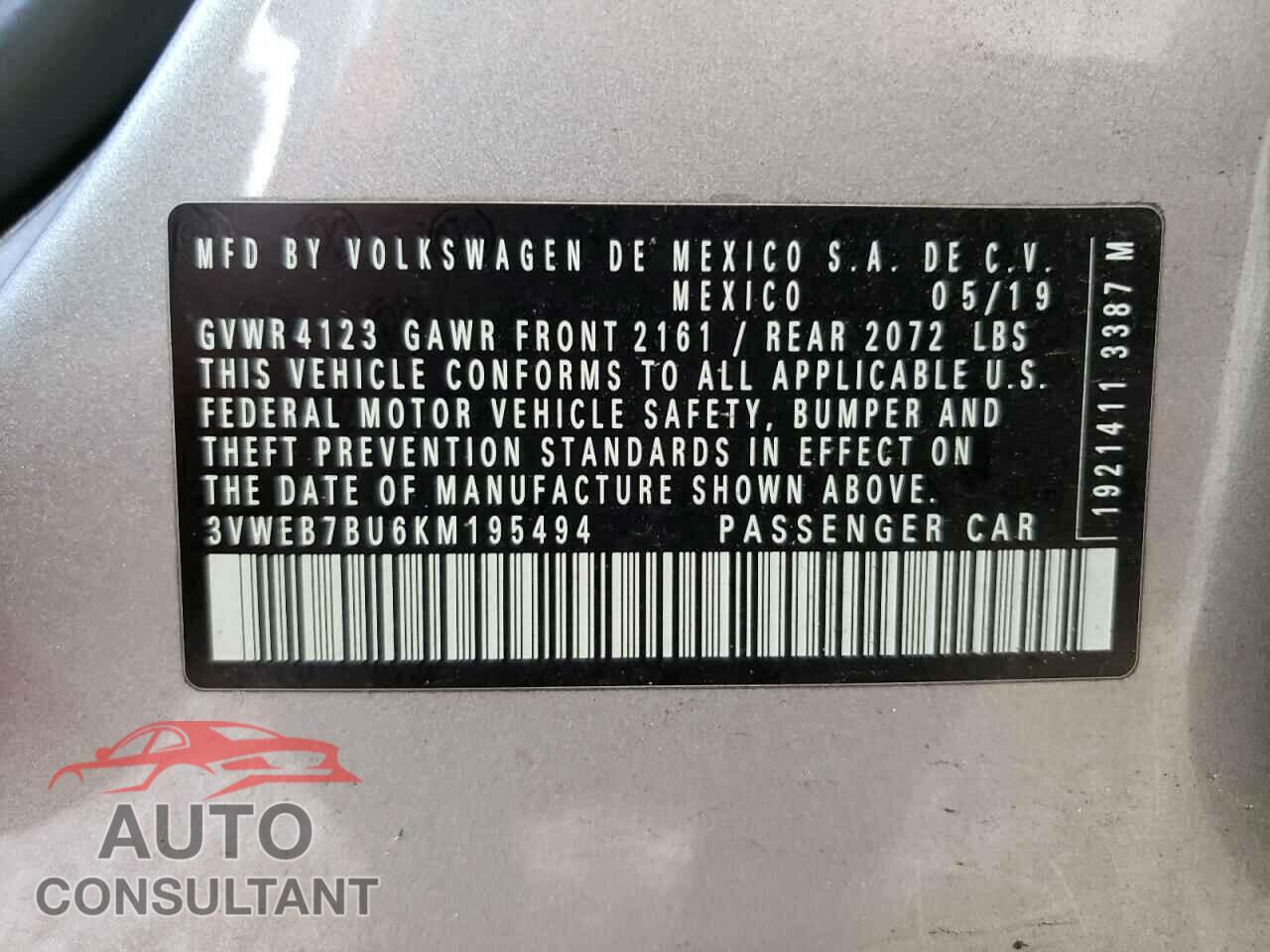 VOLKSWAGEN JETTA 2019 - 3VWEB7BU6KM195494