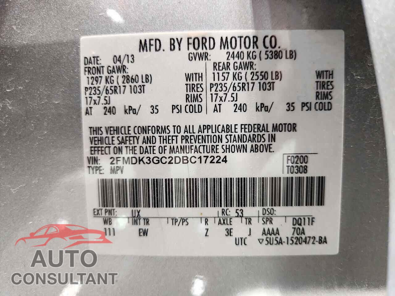 FORD EDGE 2013 - 2FMDK3GC2DBC17224