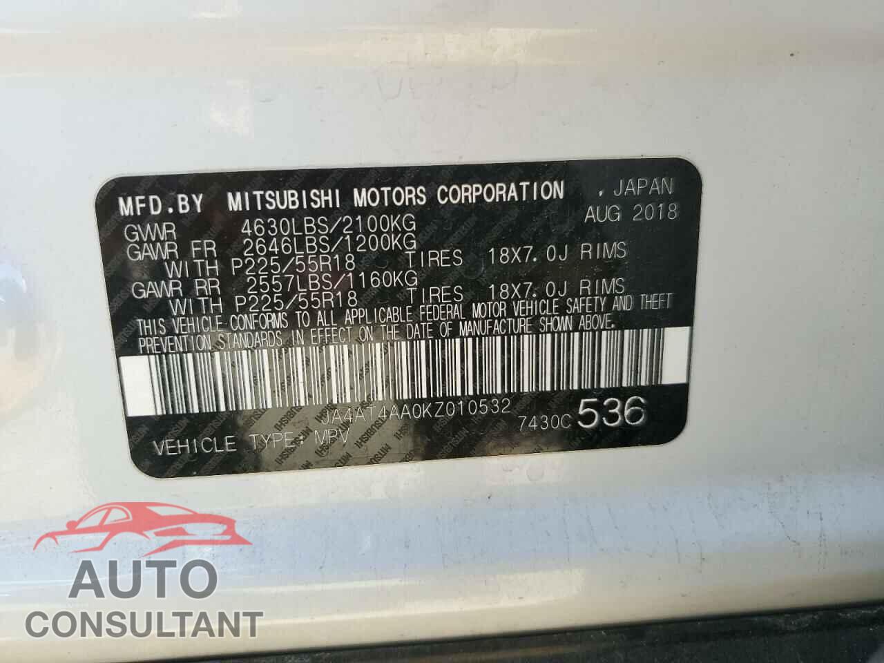 MITSUBISHI ECLIPSE 2019 - JA4AT4AA0KZ010532