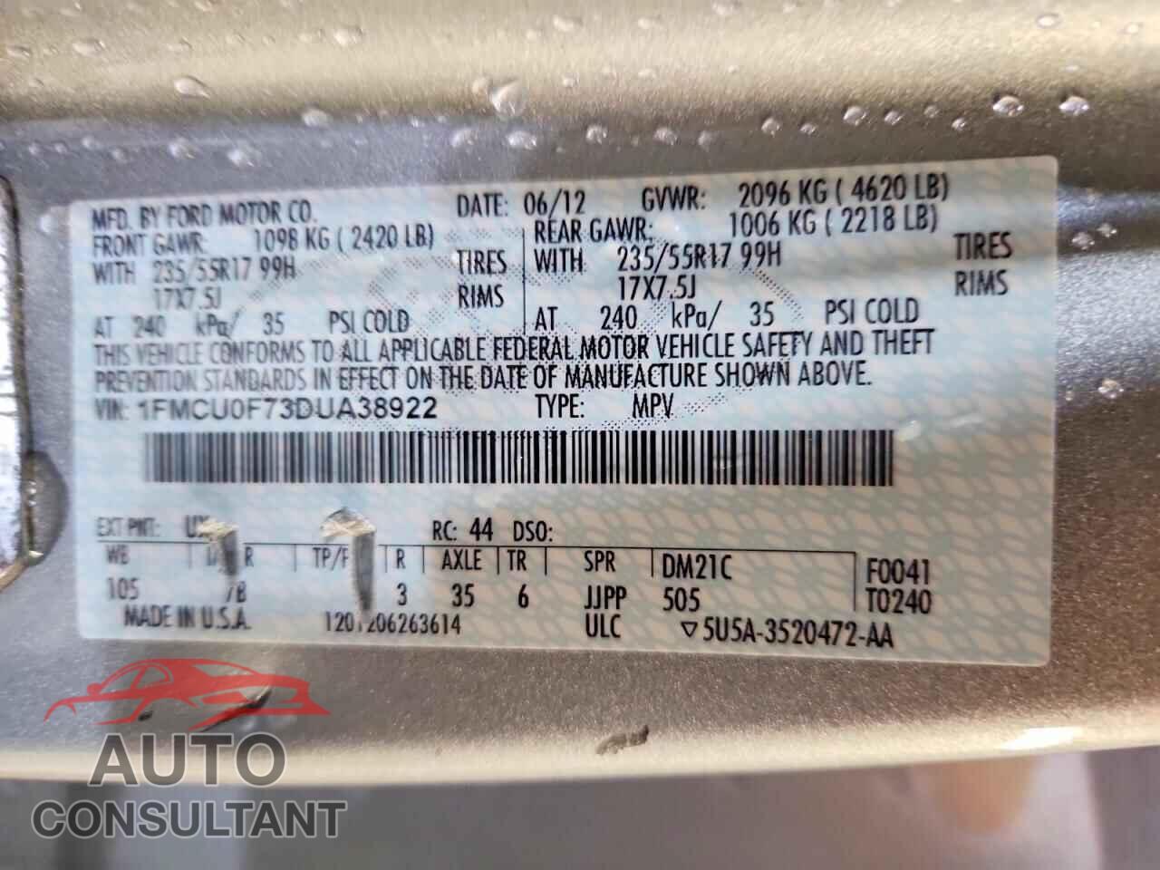 FORD ESCAPE 2013 - 1FMCU0F73DUA38922