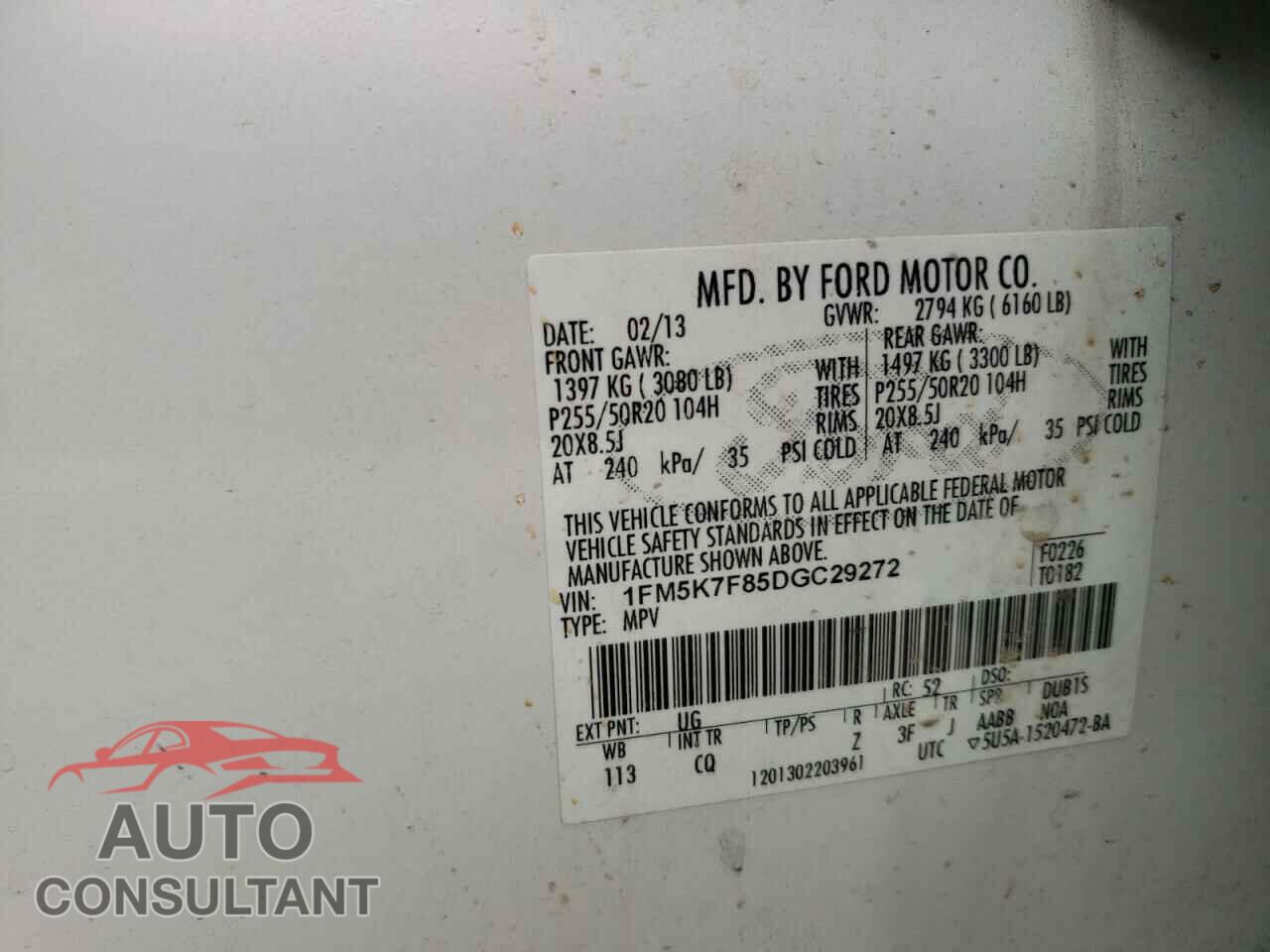 FORD EXPLORER 2013 - 1FM5K7F85DGC29272