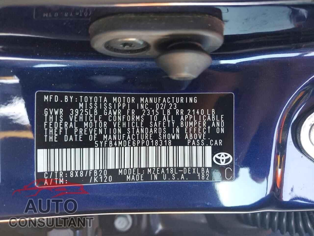 TOYOTA COROLLA 2023 - 5YFB4MDE6PP018318