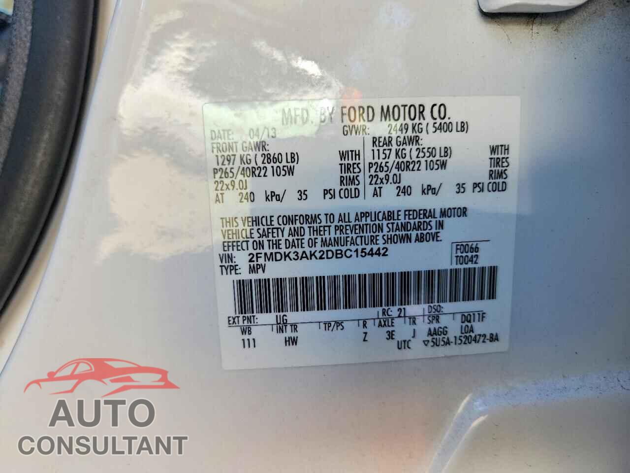 FORD EDGE 2013 - 2FMDK3AK2DBC15442