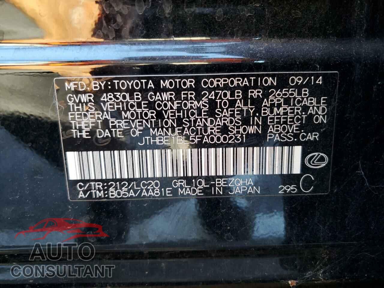 LEXUS GS350 2015 - JTHBE1BL5FA000231
