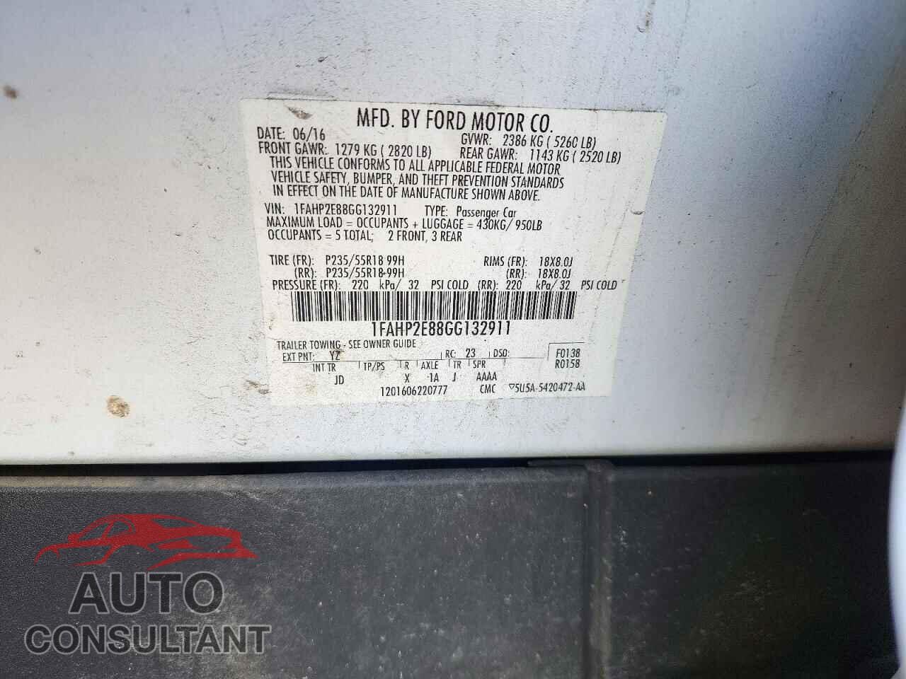 FORD TAURUS 2016 - 1FAHP2E88GG132911