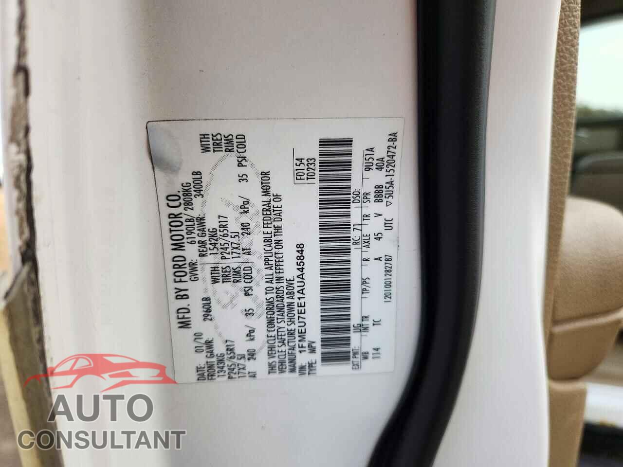 FORD EXPLORER 2010 - 1FMEU7EE1AUA45848